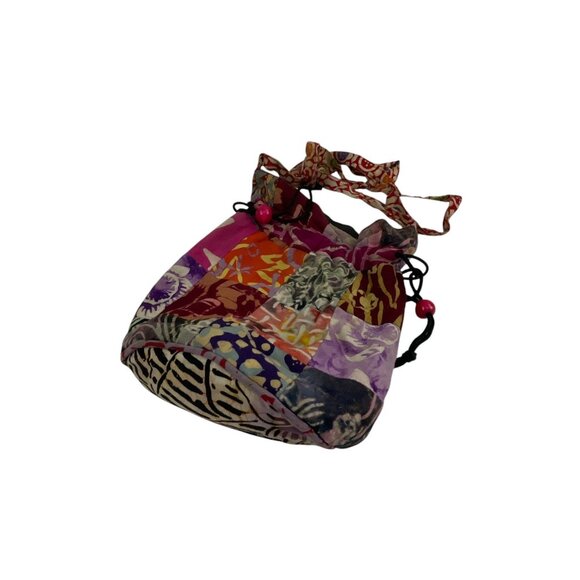 Handcrafted Patchwork Drawstring Pouch Colorful Batik Design Rayon Boho Bohemmia - Picture 7 of 11